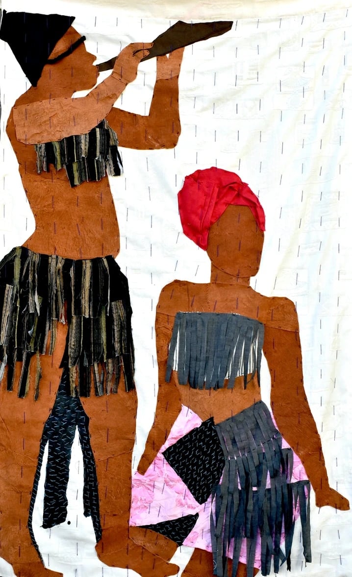 Textile artwork with two figures